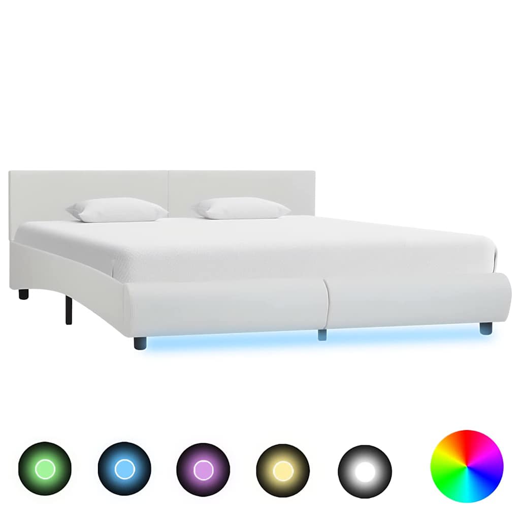 vidaXL Cadru de pat cu LED, alb, 180 x 200 cm, piele ecologică