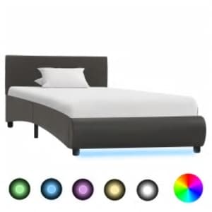Rám postele s LED světlem šedý umělá kůže 100 x 200 cm - obrázek 1