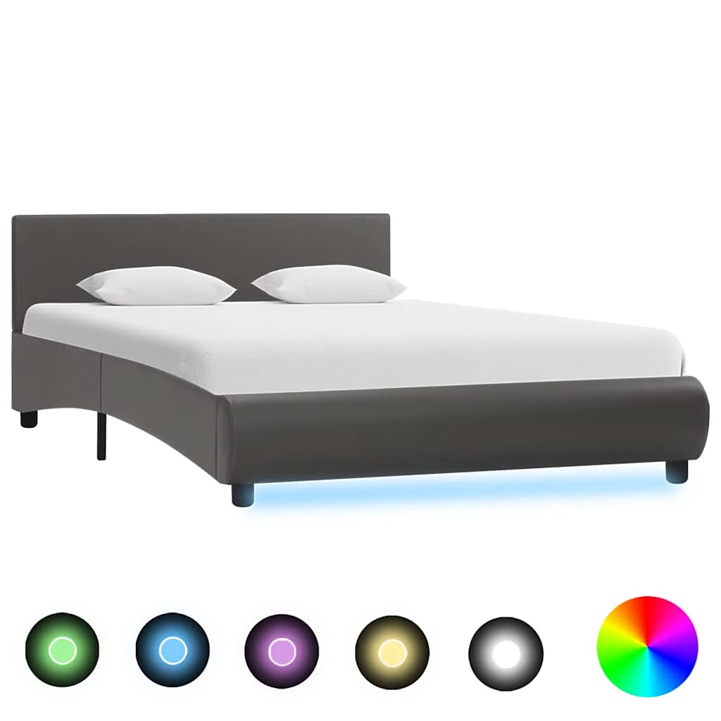 vidaXL Cadru de pat cu LED, gri, 120 x 200 cm, piele ecologică