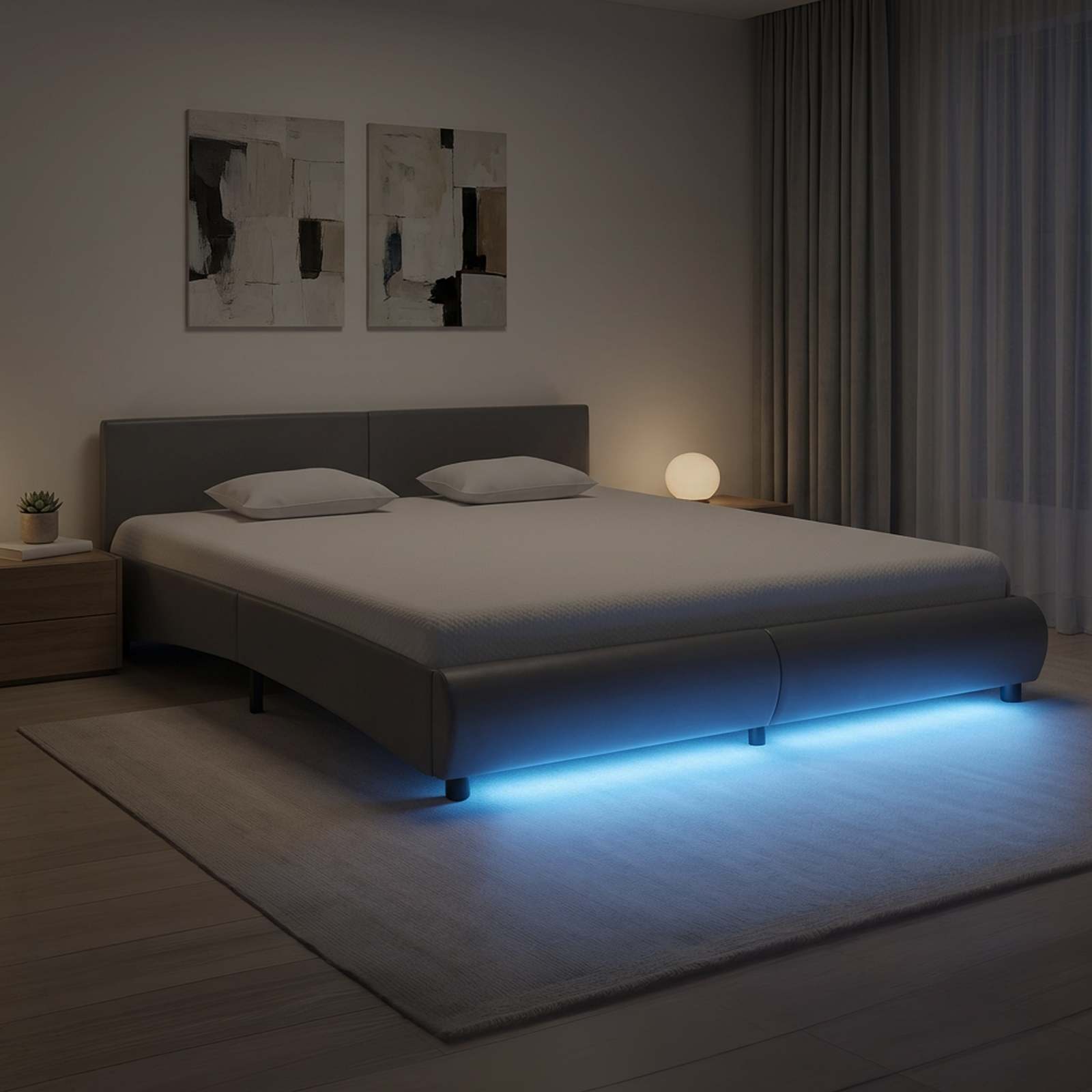 Πλαίσιο Κρεβατιού με LED Γκρι 160x200 εκ. από Συνθετικό Δέρμα - Image 4