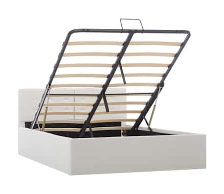 vidaXL Cadru pat hidraulic cu ladă, alb, 120 x 200 cm, piele ecologică