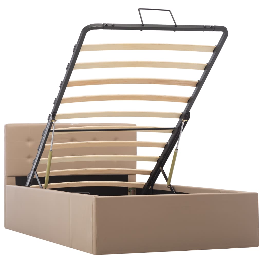 vidaXL Cadru pat hidraulic cu ladă cappuccino 90x200cm piele ecologică