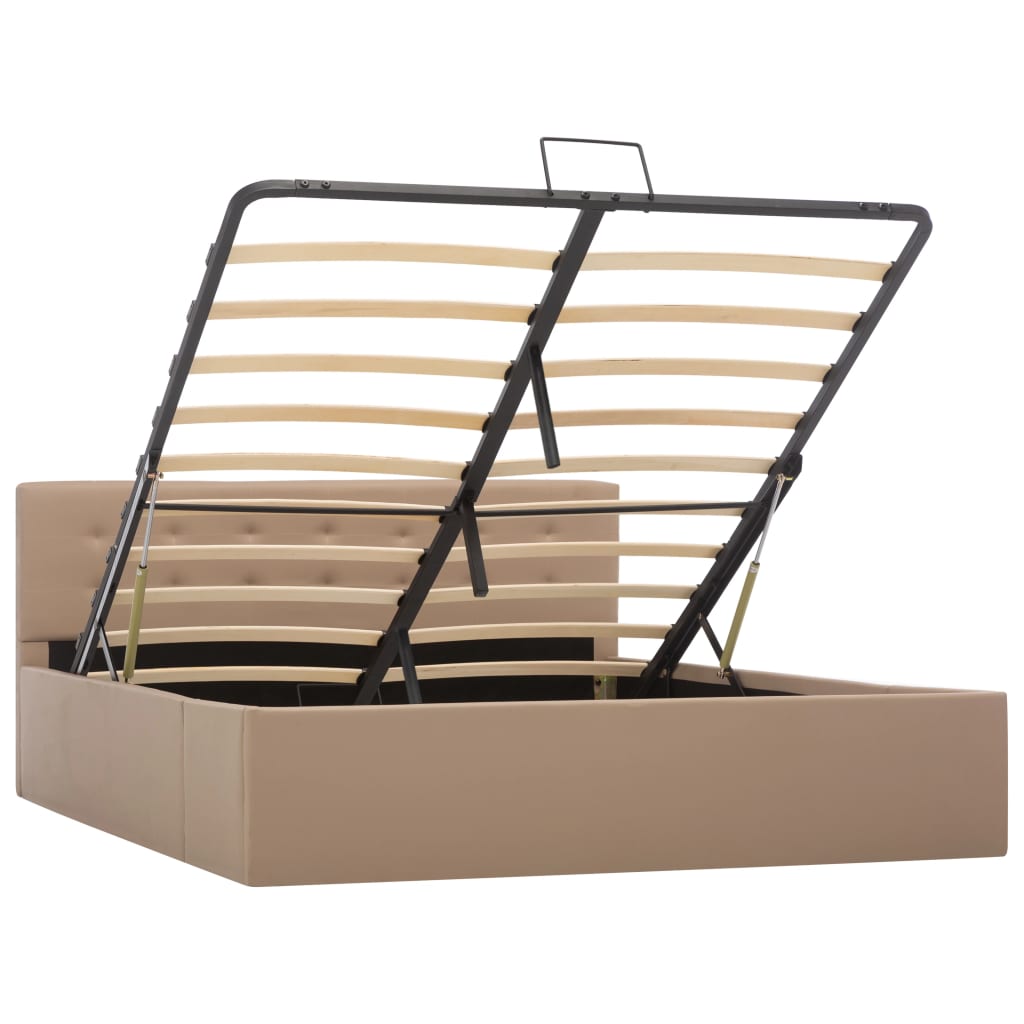 vidaXL Bedframe met opslag hydraulisch kunstleer cappuccino 140x200 cm afbeelding