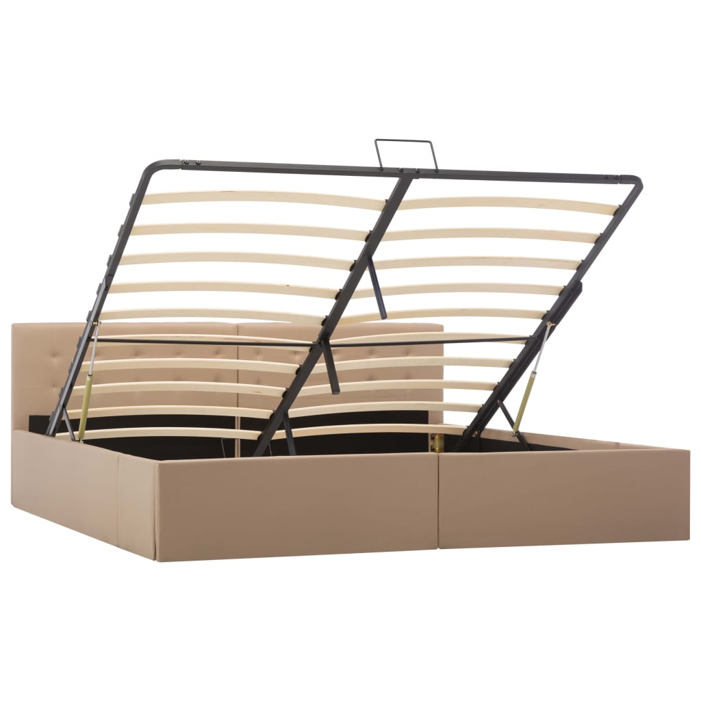 vidaXL Bedframe met opslag hydraulisch kunstleer cappuccino 180x200 cm afbeelding