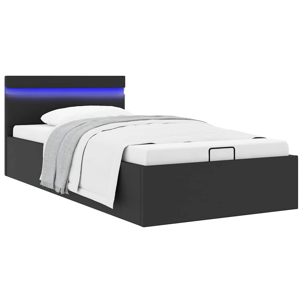 vidaXL Bett mit Bettkasten Hydraulisch LED Schwarz Kunstleder 90x200cm