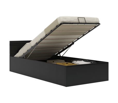 vidaXL Rama łóżka z podnośnikiem i LED, czarna, ekoskóra, 100 x 200 cm