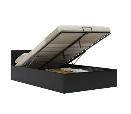 vidaXL Dvižni posteljni okvir LED črno umetno usnje 120x200 cm