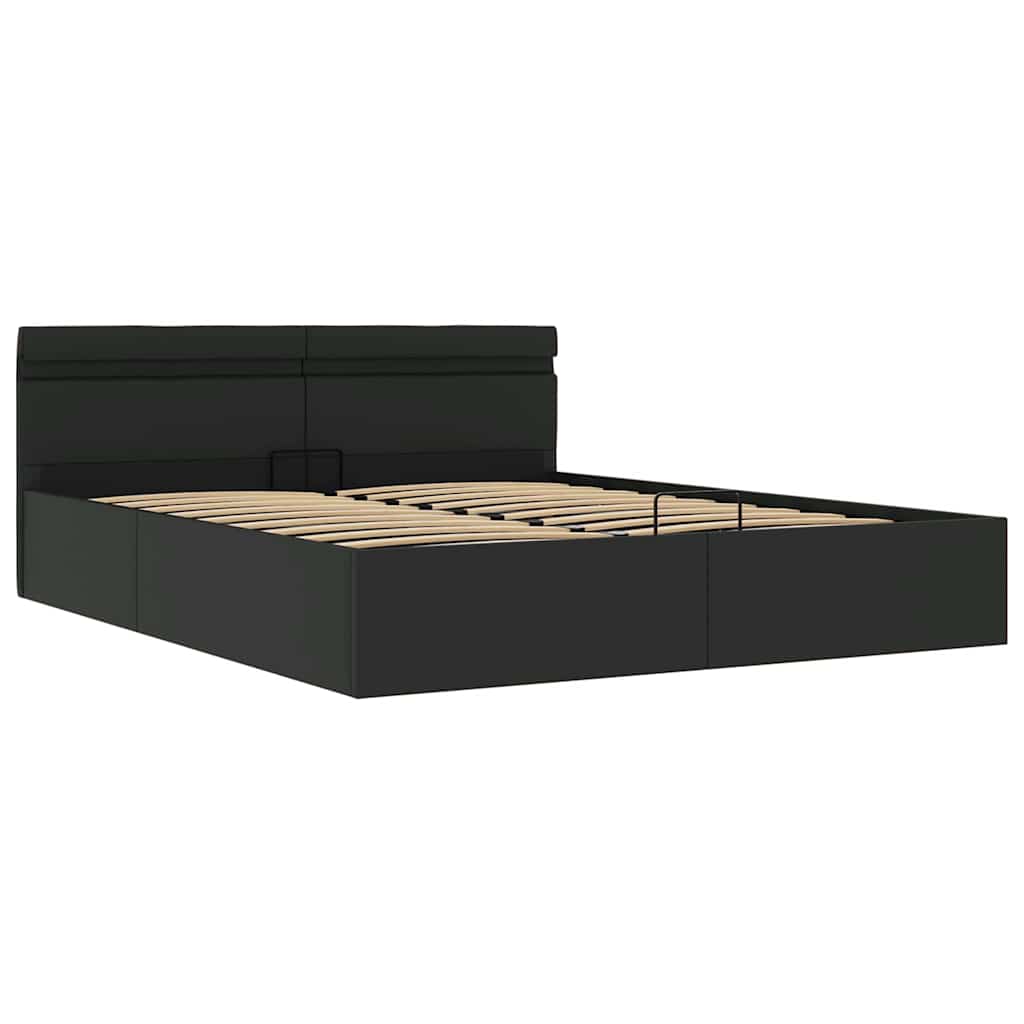 vidaXL Bedframe met opslag hydraulisch LED kunstleer zwart 160x200 cm afbeelding