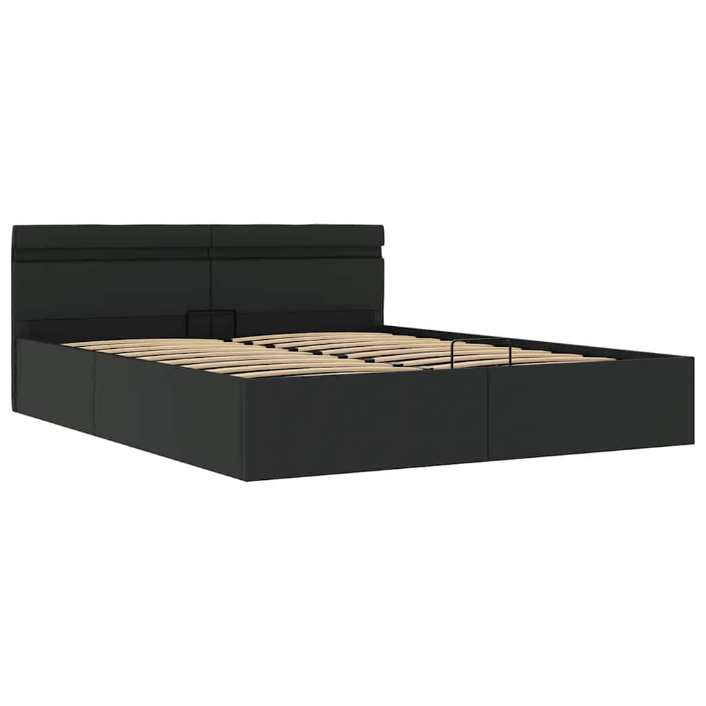 vidaXL Bedframe met opslag hydraulisch LED kunstleer zwart 180x200 cm afbeelding