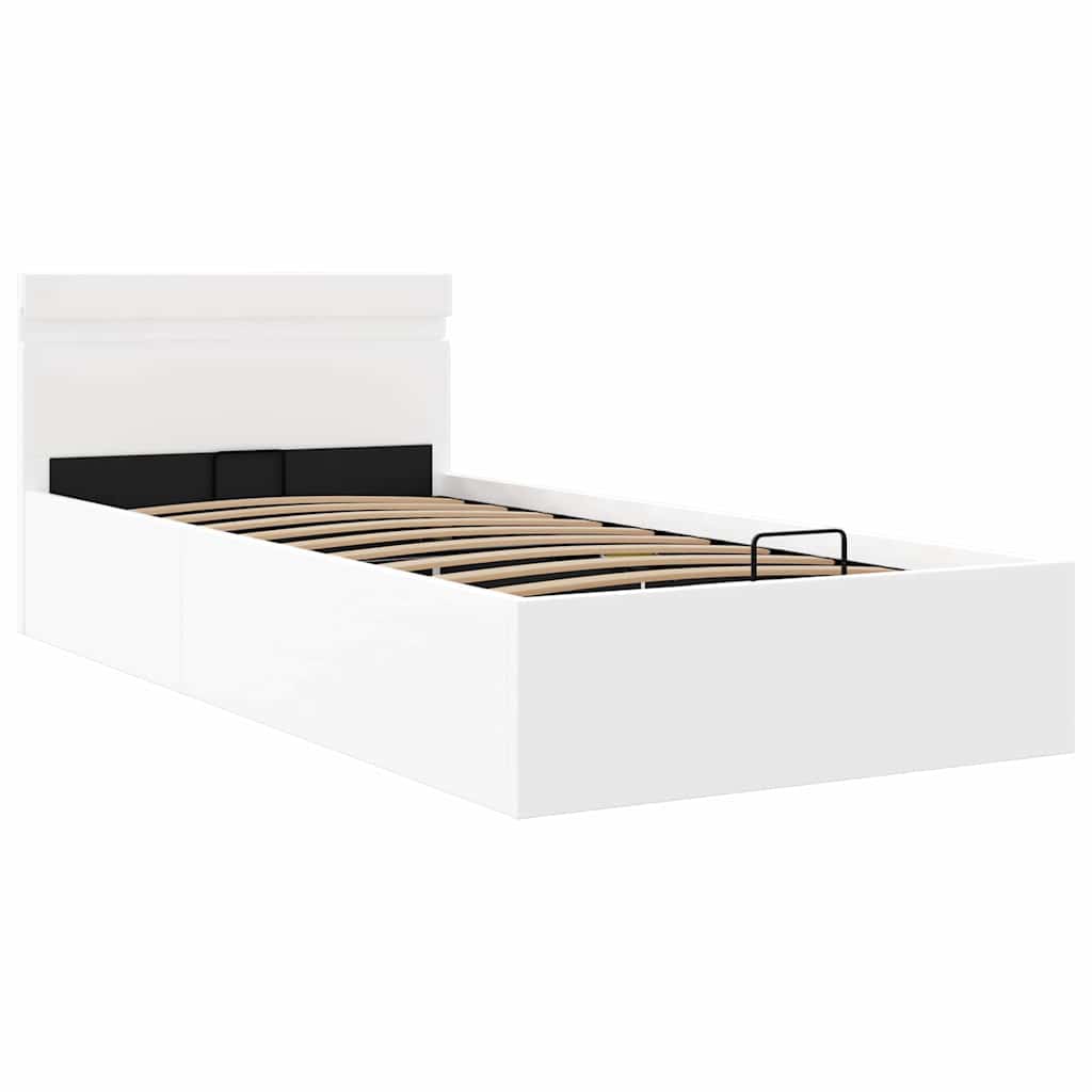 Thumbnail - vidaXL Bett mit Bettkasten Hydraulisch LED Weiß Kunstleder 90x200cm
