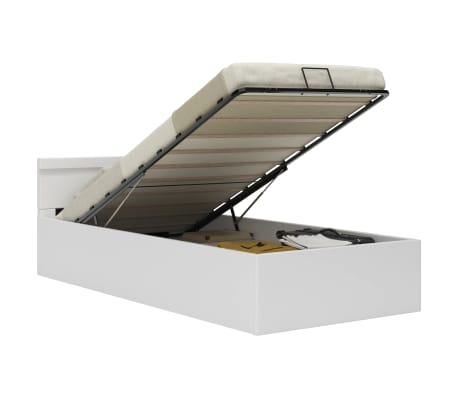 vidaXL Rama łóżka z podnośnikiem i LED, biała, ekoskóra, 100 x 200 cm