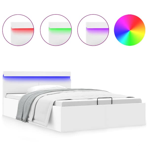 vidaXL h&uuml;drauliline hoiukastiga voodiraam LED valge kunstnahk 120x200