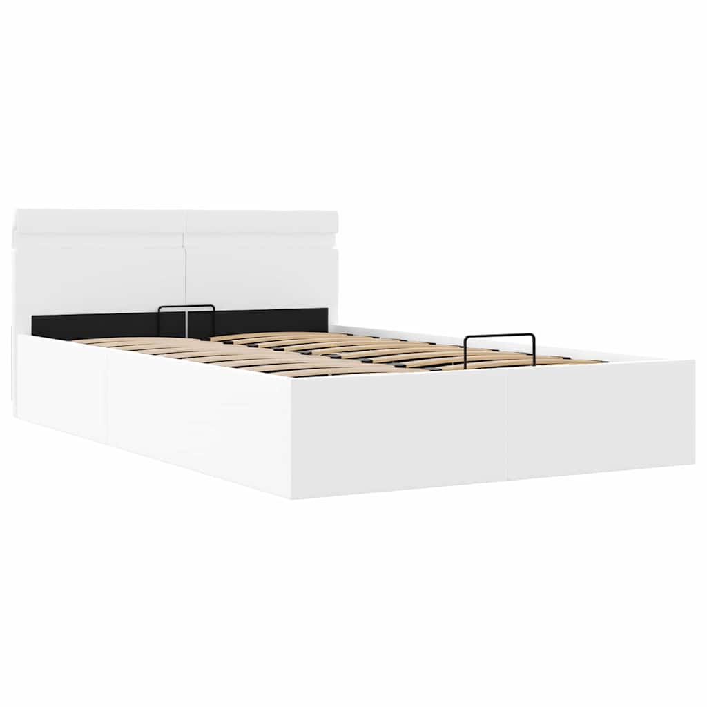 vidaXL Bedframe met opslag hydraulisch LED kunstleer wit 120x200 cm afbeelding
