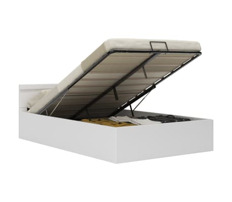 vidaXL Cadru pat hidraulic cu ladă LED alb 120x200 cm piele ecologică