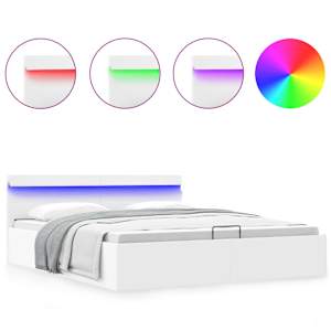 Rám postele LED s úložným prostorem bílý umělá kůže 160x200 cm - obrázek 2