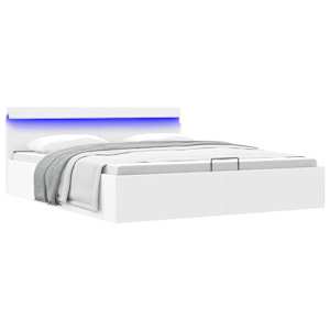 vidaXL h&uuml;drauliline hoiukastiga voodiraam LED valge kunstnahk 160x200