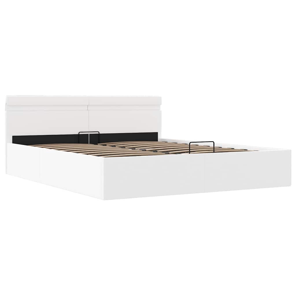 vidaXL Bedframe met opslag hydraulisch LED kunstleer wit 180x200 cm afbeelding