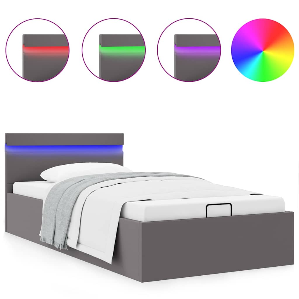 Thumbnail - vidaXL Bett mit Bettkasten Hydraulisch LED Grau Kunstleder 90x200 cm