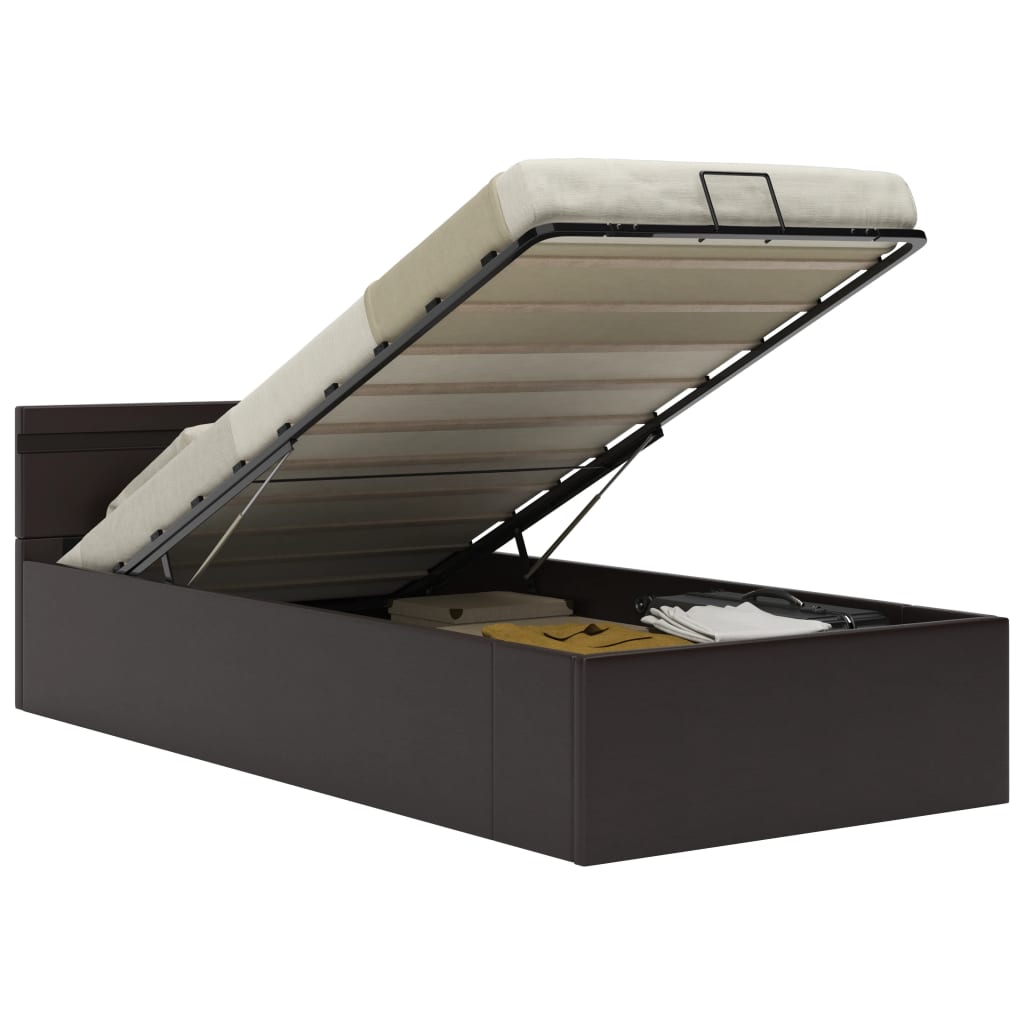 vidaXL Cadre de lit à rangement avec LED Gris Similicuir 90x200 cm