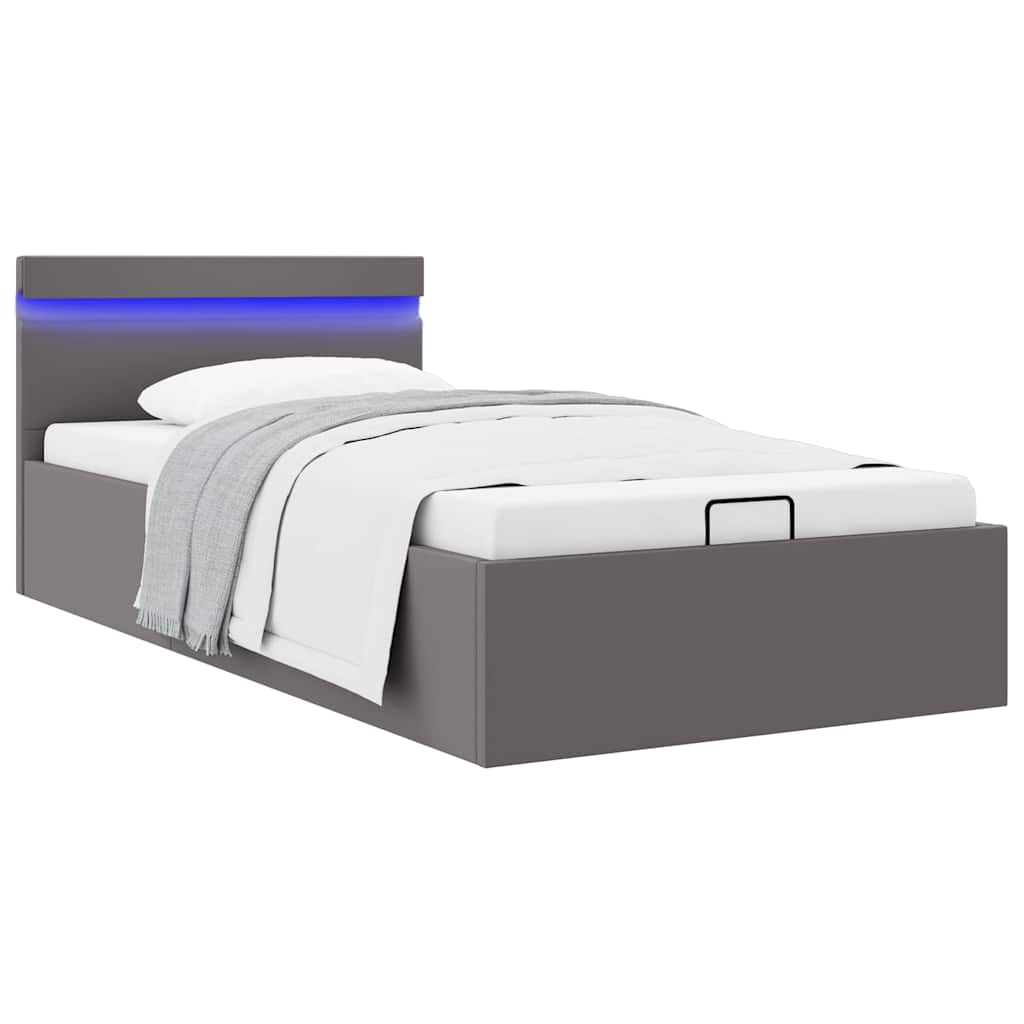 vidaXL Bett mit Bettkasten Hydraulisch LED Grau Kunstleder 100x200 cm