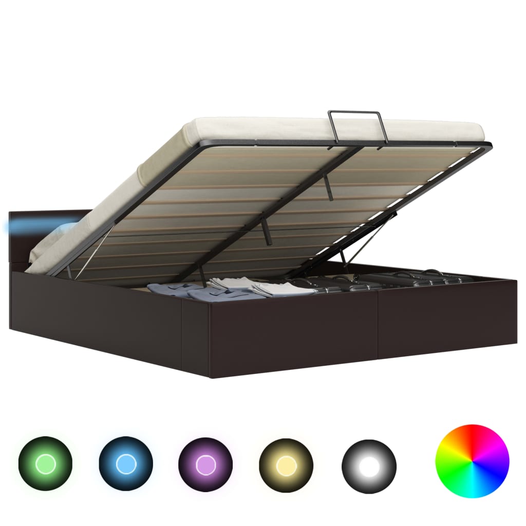 vidaXL Cadru pat hidraulic cu ladă LED gri 180×200 cm piele ecologică vidaXL imagine 2022