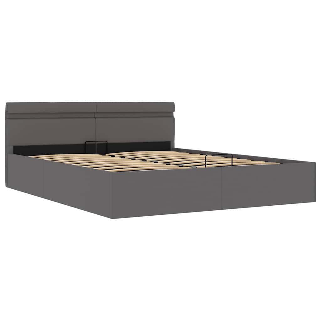vidaXL Cadru pat hidraulic cu ladă LED gri 180x200 cm piele ecologică