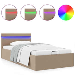 vidaXL hoiukastiga voodiraam, LED, cappuccino, kunstnahk 90 x 200 cm
