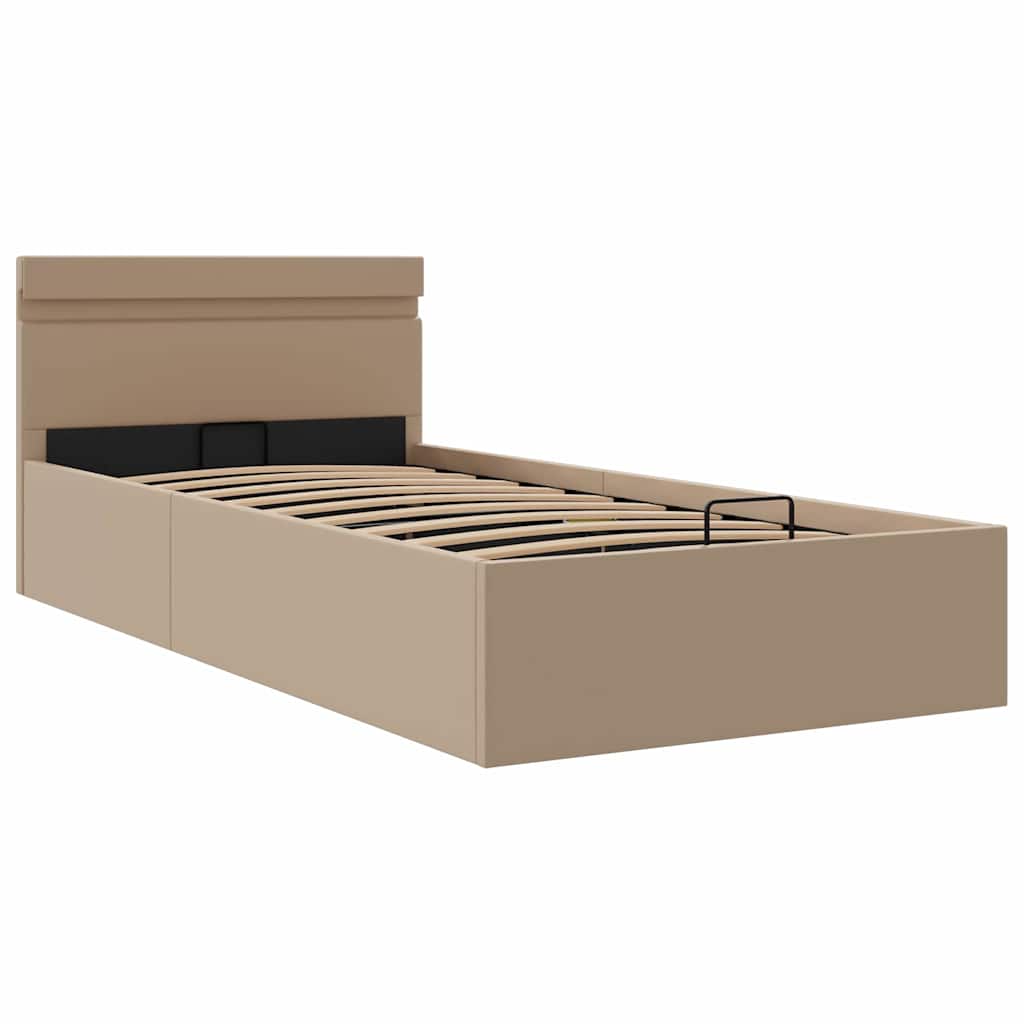 vidaXL Bedframe met opslag en LED kunstleer cappuccino 90x200 cm afbeelding