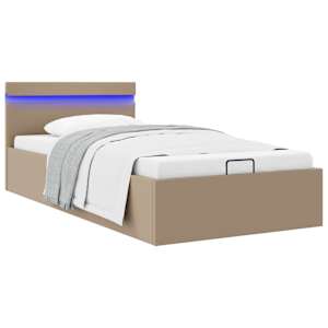 Rám postele s LED a úložištěm cappuccino umělá kůže 90 x 200 cm - obrázek 1