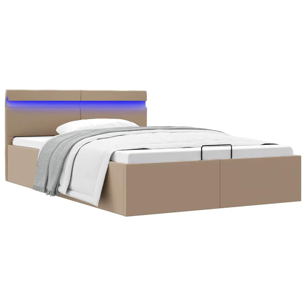 vidaXL Stauraumbett mit LED Cappuccino-Braun Kunstleder 120×200cm