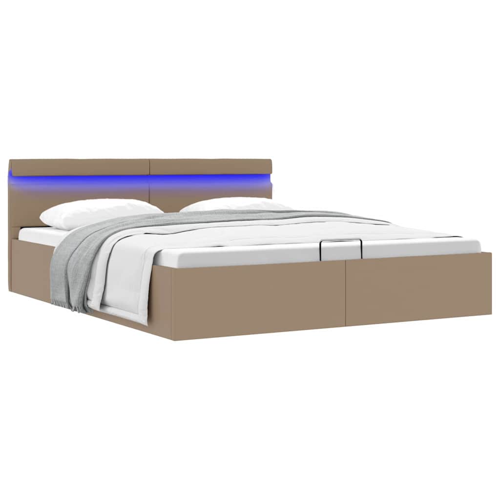 vidaXL Bedframe met opbergruimte LED kunstleer cappuccino 160x200 cm afbeelding