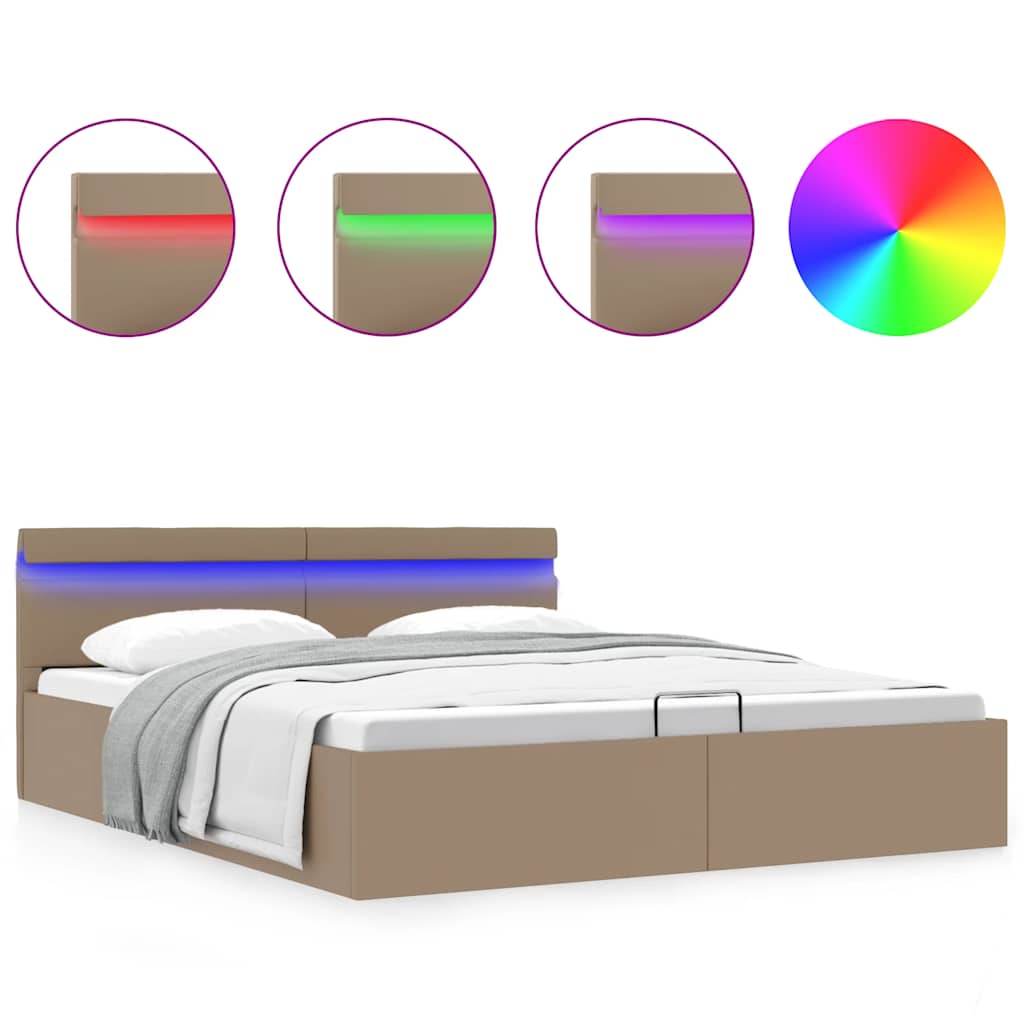 Thumbnail - vidaXL Stauraumbett mit LED Cappuccino-Braun Kunstleder 180×200cm