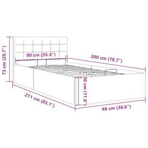 Rám postele s úložným prostorem tmavě šedý textil 90 x 200 cm - obrázek 10