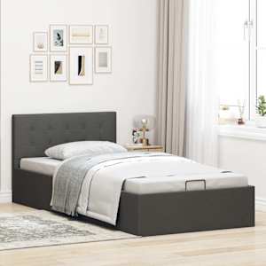 Rám postele s úložným prostorem tmavě šedý textil 100 x 200 cm - obrázek 4