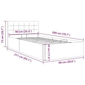 Rám postele s úložným prostorem světle šedý textil 90 x 200 cm - obrázek 11
