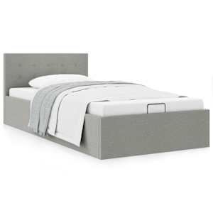 Dvižni posteljni okvir svetlo sivo blago 100x200 cm