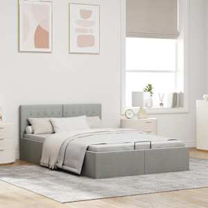 Rám postele s úložným prostorem světle šedý textil 120 x 200 cm - obrázek 4