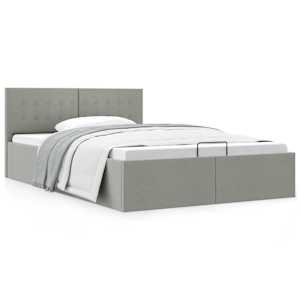 Dvižni posteljni okvir svetlo sivo blago 140x200 cm