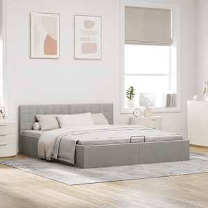 Rám postele s úložným prostorem světle šedý textil 180x200cm - obrázek 4