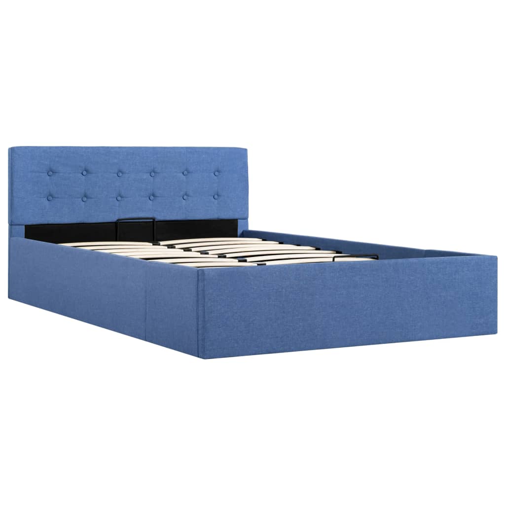 vidaXL Cadre de lit à stockage hydraulique Bleu Tissu 120x200 cm