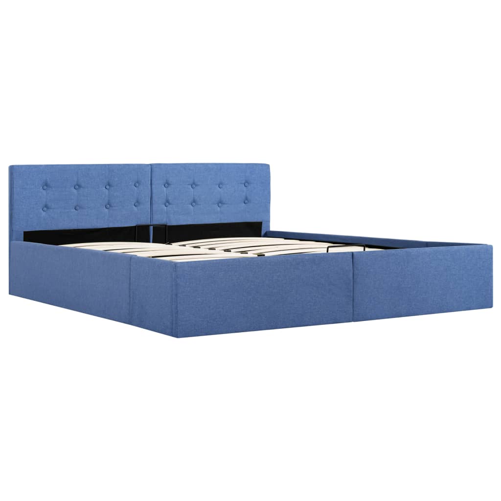 vidaXL hidrauliskais gultas rāmis, zils audums, 160x200 cm