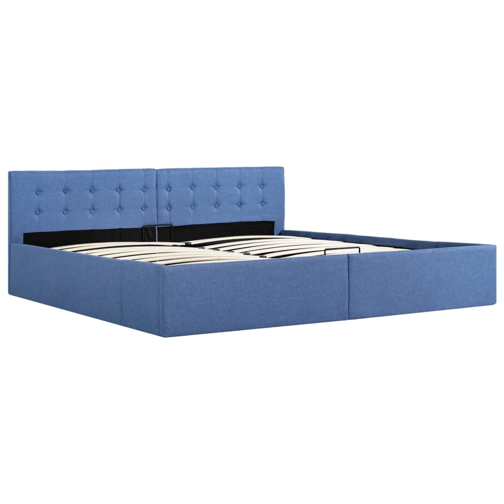 vidaXL hidrauliskais gultas rāmis, zils audums, 180x200 cm