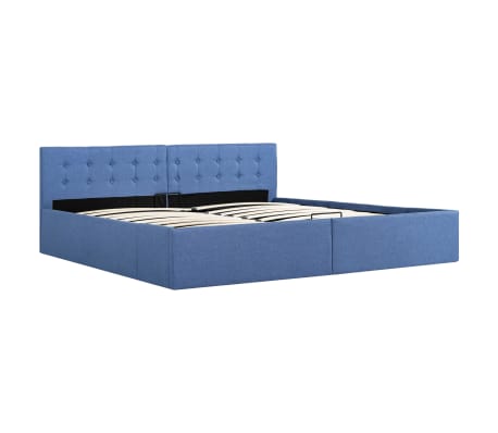 vidaXL hidrauliskais gultas rāmis, zils audums, 180x200 cm