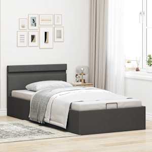 Rám postele s úložným prostorem LED tmavě šedý textil 90x200 cm - obrázek 4