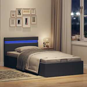 Rám postele s úložným prostorem LED tmavě šedý textil 90x200 cm - obrázek 5