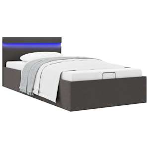 Rám postele s úložným prostorem LED tmavě šedý textil 90x200 cm