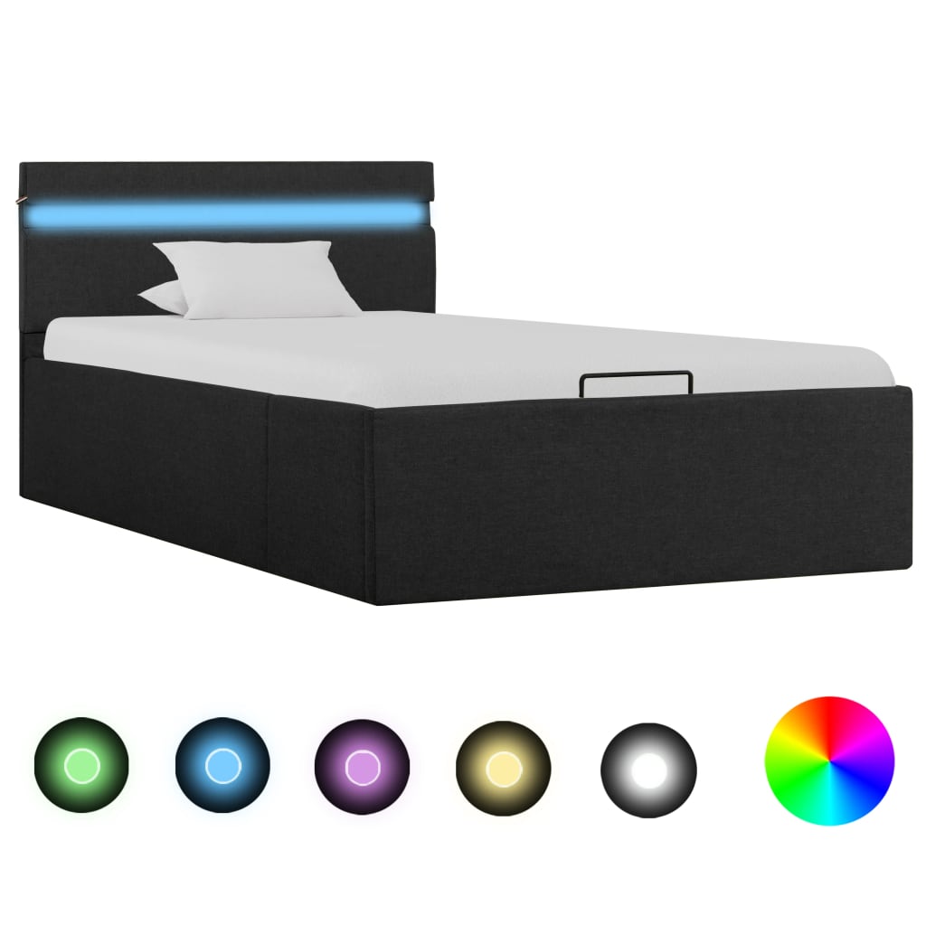 Rám postele s úložným prostorem LED tmavě šedý textil 100x200cm