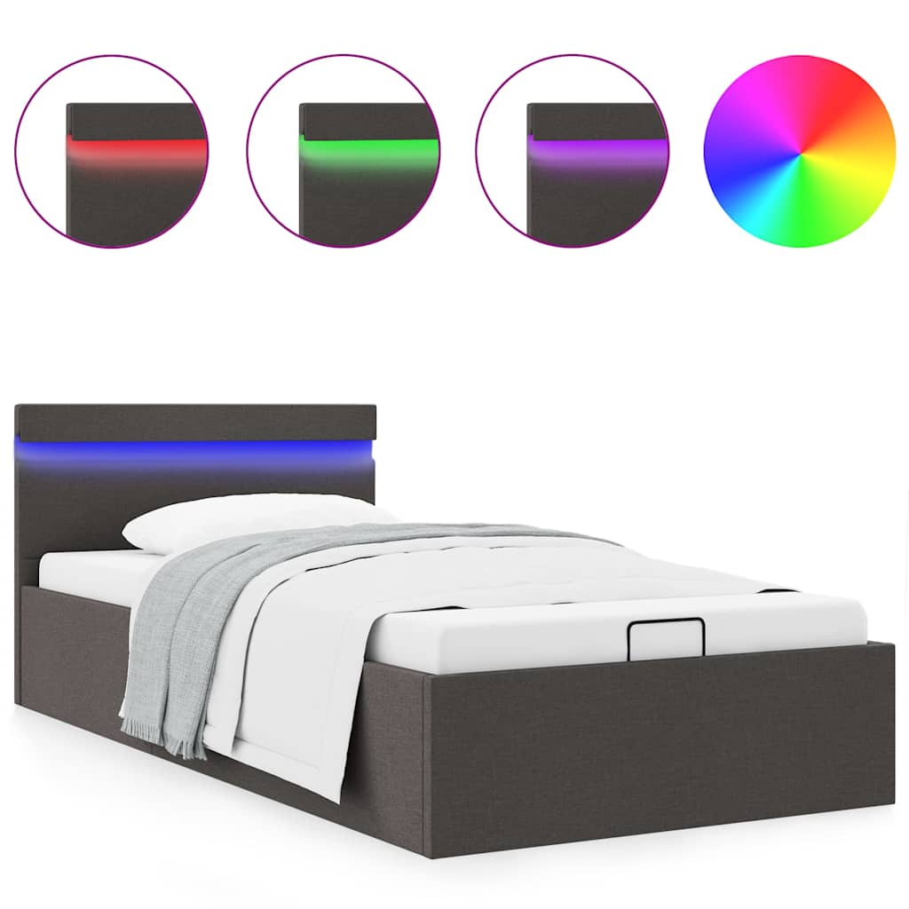 vidaXL Rám postele s úložným prostorem LED tmavě šedý textil 100x200cm