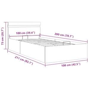 Rám postele s úložným prostorem LED tmavě šedý textil 100x200cm - obrázek 13