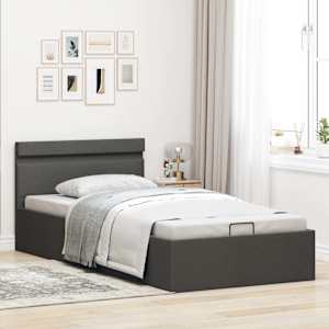 Rám postele s úložným prostorem LED tmavě šedý textil 100x200cm - obrázek 4